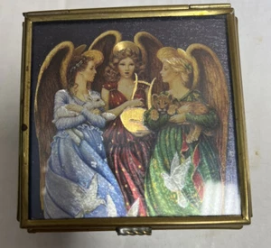Stained Glass Angels Mirrored Trinket Box Handcrafted Via Vermont Harp Lamb Lion - Picture 1 of 8