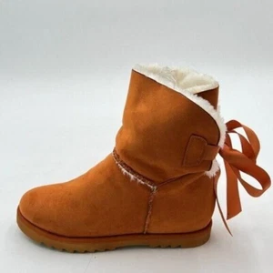 Brown Women Cute Winter Round Toe Comfy Low Heels Warm Fur Bows Ankle Snow Boots - Picture 1 of 6
