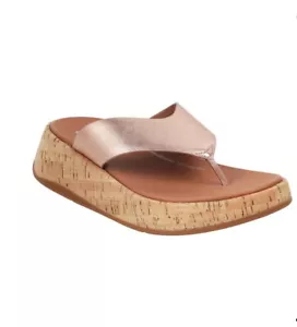 FitFlop F-Mode flache Damen-Zehenstegsandalen Metallic-Leder und Kork Größe 9 - Bild 1 von 13
