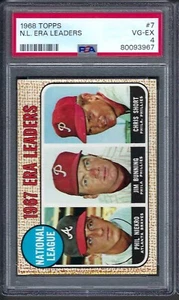 1968 Topps # 7 N. L. ERA Leaders Niekro / Bunning / Short VG EX PSA 4 - Picture 1 of 1