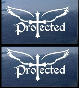 Protected by the Cross Two 6" White Vinyl Decal Car Truck Window Laptop Notebook - Picture 1 of 1