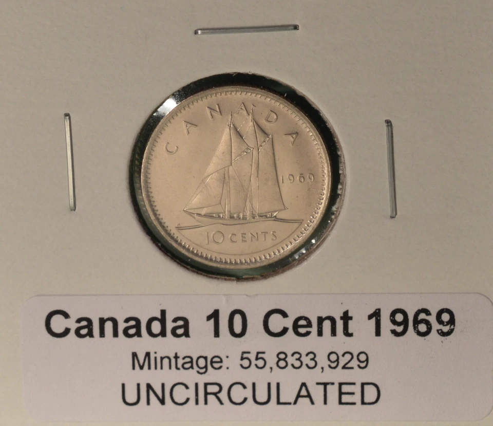 1969 Canada Dime - UNCIRCULATED - from original mint roll - ten cent - Image 1 of 1