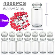 4000PCS 10ml Glass Vials Clear Glass Aluminum Crimp Caps PTFE/Rubber 20mm Lab GC