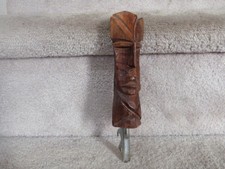 VINTAGE Mid Century Carved Wood Hawaii Tiki Head Beer Bottle Opener 8.5"