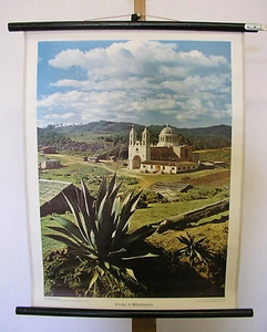 Hermoso mapa antiguo de pared escolar imagen iglesia en el centro de México 55x72cm vintage map ~1960 - Imagen 1 de 1
