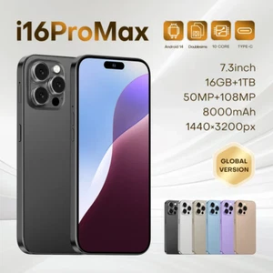 Global i16 Pro Max 5G Smartphone 6.6" HD Unlocked Android Mobile Cell Phones OTG - Picture 1 of 23