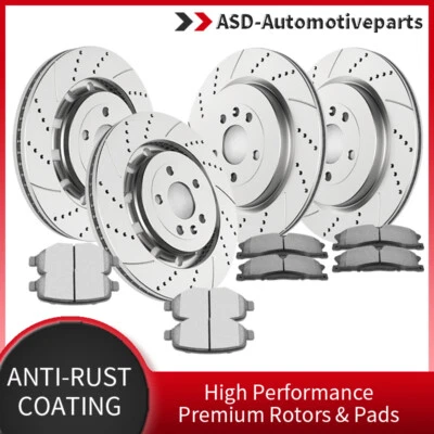 Front Rear Drilled Rotors Brake Pads Kit for Ford Explorer Flex Lincoln MKS MKT Foto 1 de 4