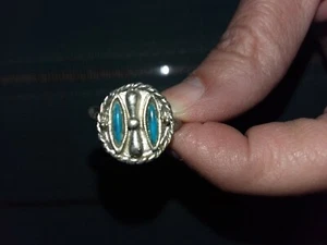 Vintage 70er Jahre Mode Ring Silberfarben Faux Türkis Native Style - Bild 1 von 3