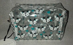 Under One Sky Clear, White, Turquoise & Black Deer Print Cosmetic Bag - Picture 1 of 3