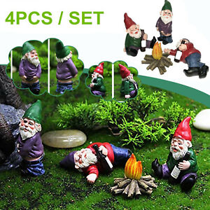 4PCS Fairy Garden Gnomes Accessories My Little Friend Drunk Gnome Dwarfs Gift US