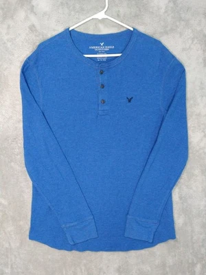 American Eagle Shirt Mens XL Blue Henley Waffle Knit Classic Fit Thermal Cotton - Image 1 of 4