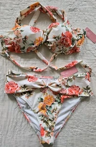 CUPSHE Womens Bikini Floral Twist Top & Hi-Top Bottoms Swimsuit Size XL NWT - Picture 1 of 7
