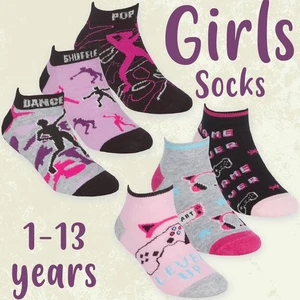 Kinder Mädchen Knöchel Neuheit Spiel Tanz Trainer Liner tief geschnittene Socken Alter bis zu 13 Jahre - Bild 1 von 8