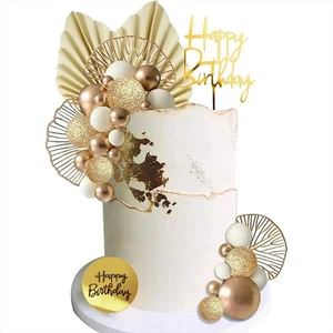 Weiß Gold Kugeln Tortenaufleger Kugeln Geburtstag Tortendeko für Geburtstag Boho - Bild 1 von 6
