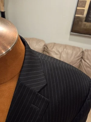 Traje Ralph Lauren Para Hombre 46L 46 Largo Negro Gris Rayas Lana Pantalones 38 X 32 Plisado Foto 1 de 4