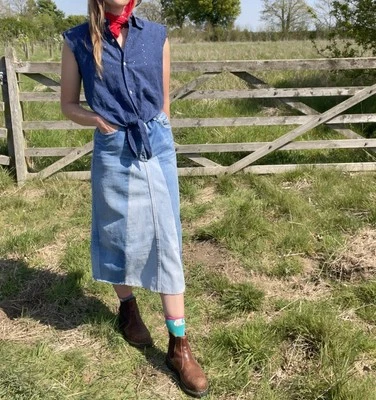 Vintage Size 12 W30 Reworked Denim High Waisted Levi’s Midi Skirt - Image 1 of 4