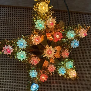 Vintage Star Christmas Tree Topper Multi Color Lights Tinsel Holiday Decor - Picture 1 of 4