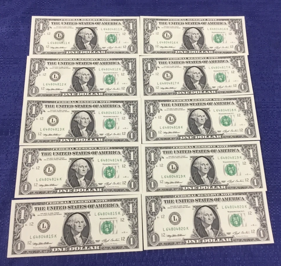 1993 $1 INK SMEAR ERROR of DISTRICT SEAL as part of 10 CONSECUTIVE UNC. NOTES - Image 1 of 4