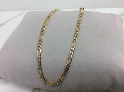14k Yellow Real Solid Gold Two Tone Figaro link  Bracelet 7'' 3gr  2.8mm - Image 1 of 4