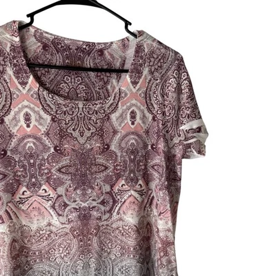 Camisa Estampada Paisley Para Mujer Grande Rosa Púrpura Blanca Manga Corta Boho Elastizada Top Foto 1 de 4