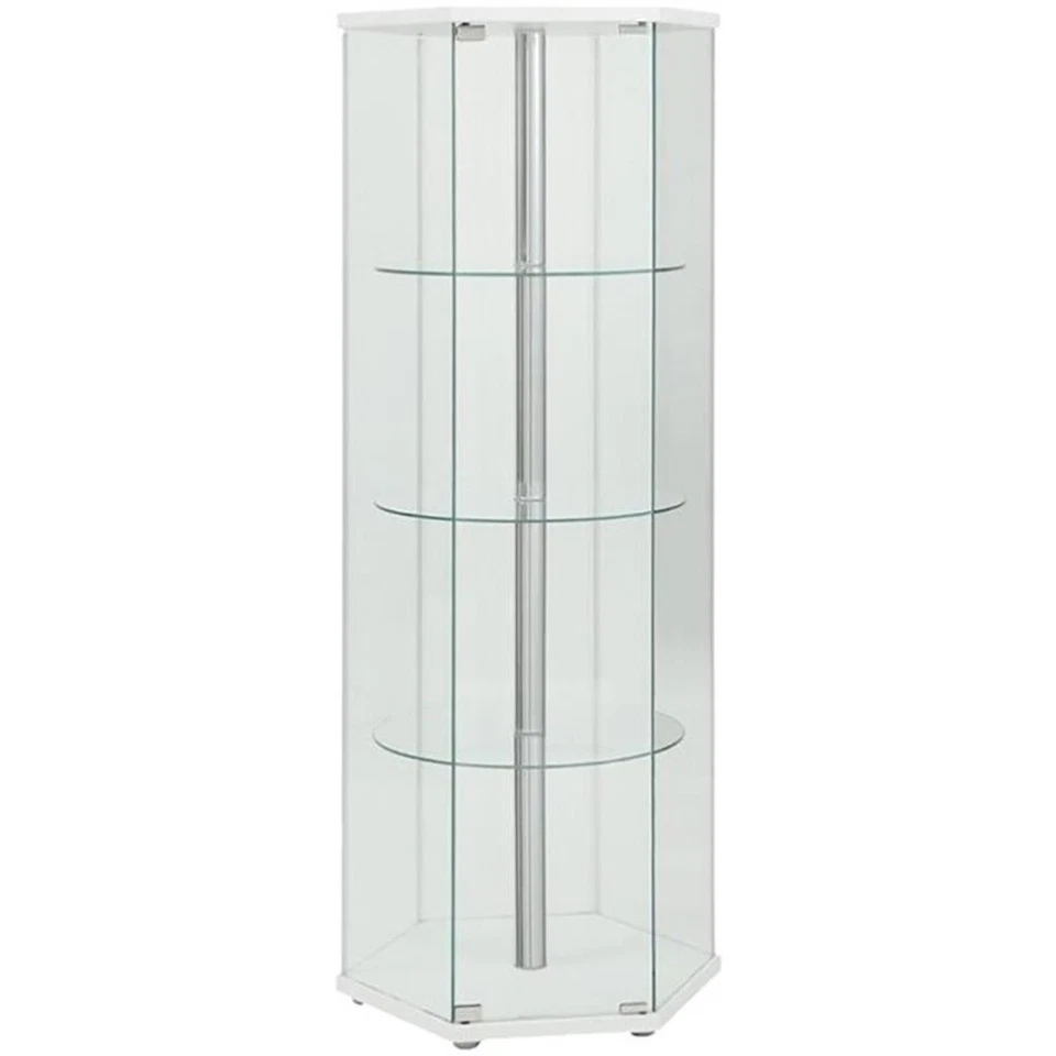 Gabinete de curiosidades de vidrio hexagonal Coaster Zahavah de 4 estantes blanco y transparente Foto 1 de 2