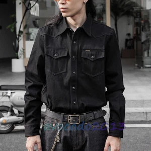 Camicia lunga uomo Tornado rossa 14 oz pesante nera doppia tinta - Foto 1 di 12