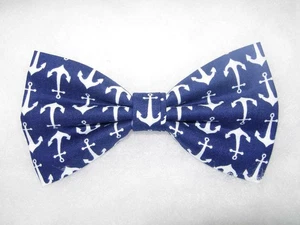 Nautical Bow tie, White Anchors on Navy Blue, Boating, Sailing, Pre-tied Bow tie - Picture 1 of 3