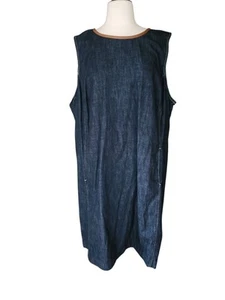 Lauren Ralph Lauren Shift Dress Womens 22W Dark Wash Denim Sheep Leather Trim - Picture 1 of 9