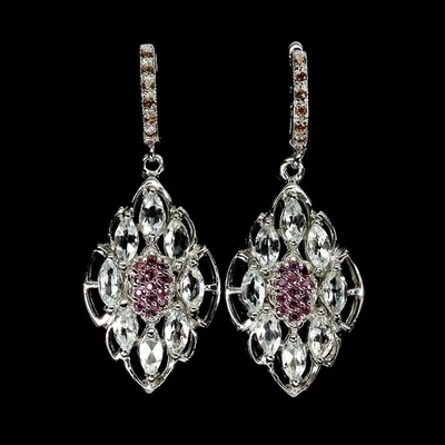 Pendientes de plata de ley 925 marquesa aguamarina rodolita piedras preciosas joyería Foto 1 de 4