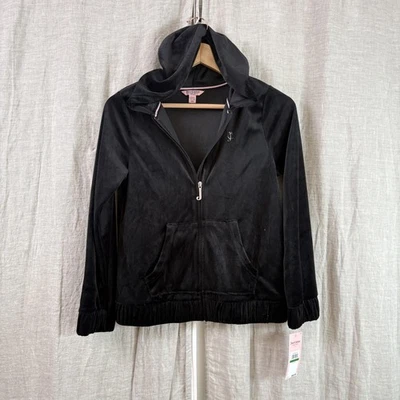 Juicy Couture Hoodie Kids Large 12/14 Black Velour Rhinestone Juicy Jacket NWT - Image 1 of 4