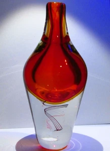 XL 10 lbs Red Vase Art Glass Crystal Swirl Heavy Pier One Kosta Italy L. Gaspari - Picture 1 of 11
