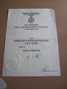 Konteradmiral's War Merit Cross Award Document Embossed Seal Hitler & Meissner - Picture 1 of 5