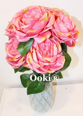 Ramo floral de flores de seda artificial con cabeza de col rosa peonía rosa caliente de 20" Foto 1 de 3