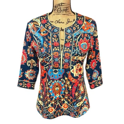 Gretchen Scott Split Neck Tunic Top Magic Carpet Floral Jersey Size Medium - Image 1 of 4