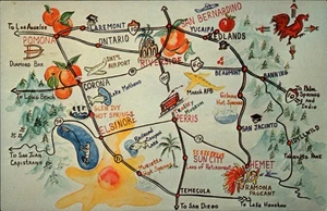 San Bernardino, CA Inland Empire Karte 1968 Kalifornien Postkarte - Bild 1 von 2