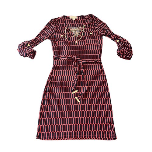 Abito Michael Kors rosso corallo rosa blu oro catena accento taglia XS