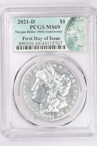 2021-D Morgan Silver Dollar - PCGS MS69 100th Anniversary FDOI - Bild 1 von 2