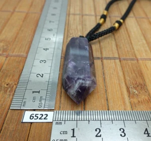 Pendentif grosse POINTE BITERMINEE AMETHYSTE naturelle + cordon reglable collier - Picture 1 of 5
