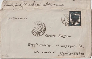 ITALY GREECE 1940 1L AEGEAN RHODES ON AIRMAIL COVER FROM P.M. 550 TO CIVITAVECCH - Picture 1 of 1