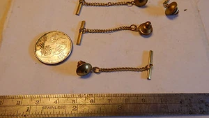 10 VINTAGE BRASS TIE LAPEL PIN BACKS WITH SAFETY CHAIN - Picture 1 of 2