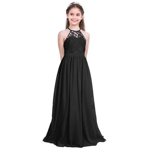 Kids Flower Girl Dresses Halter Lace Floral Chiffon Dress Bridesmaid Gowns - Picture 1 of 64