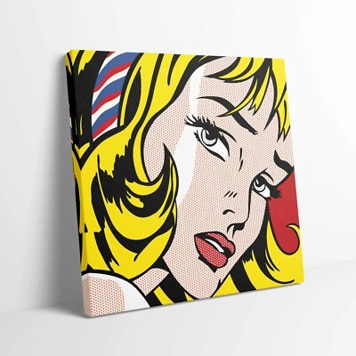 Roy Pop Art Girl with Hair Ribbon Stretched Canvas Print Wall Deco Art - Image 1 of 4