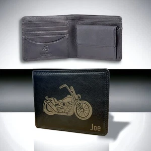 Personalised Soft Leather Black RFID Fraud Protection Wallet - Harley Design - Picture 1 of 9