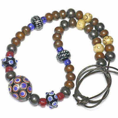 XL Strang Knochenperlen Glas Künstlerperle Replik Birka auch Fibelkette Wikinger - Bild 1 von 2