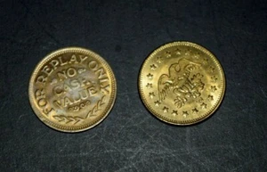 PAIR of BRASS TOKENS: "FOR REPLY ONLY," (7/8"), Toned/Faded and Pre-Owned - Picture 1 of 4