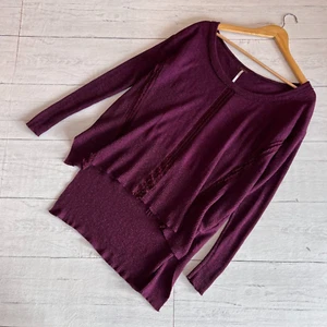 Free People Pullover Damen Gr. S/P dunkelpflaume Spitze Straßenpullover Leinen gerippt Boho - Bild 1 von 12
