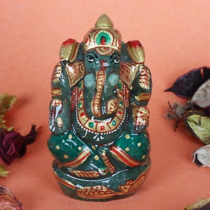 Escultura de piedras preciosas artesanales verde de jade real Ganesha 849,8 quilates - Imagen 1 de 1