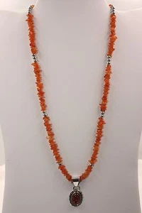 Signed Navajo Made Sterling Silver Amber Pendant on Citrine Necklace 20.5 Inches - Picture 1 of 6