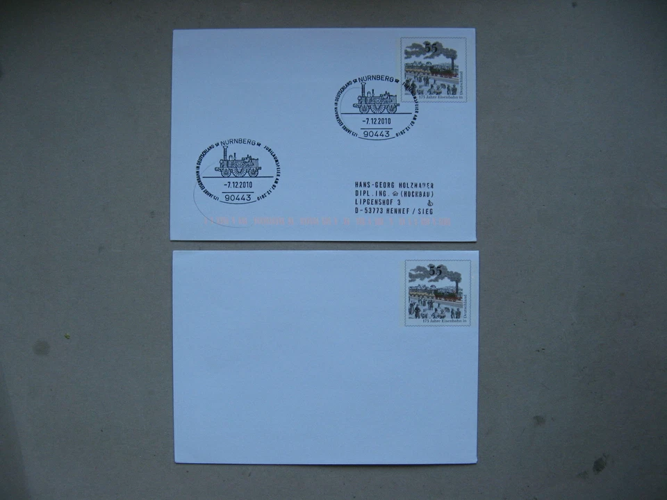 ГЕРМАНИЯ BRD, 2x privat предварительно штампованная обложка (blanco) 2010, как новая + технический директор, 175 лет. железные дороги - Изображение 1 из 1