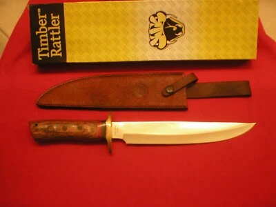 TIMBER RATTLER BOWIE FIXED BLADE KNIFE WITH LEATHER SHEATH, TR79, NEW in BOX. - Image 1 of 4